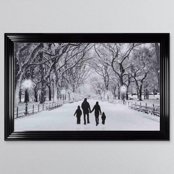 WINTER WALK COUPLE WITH CHILDREN FRAMED WALL ART 114CM x 74CM